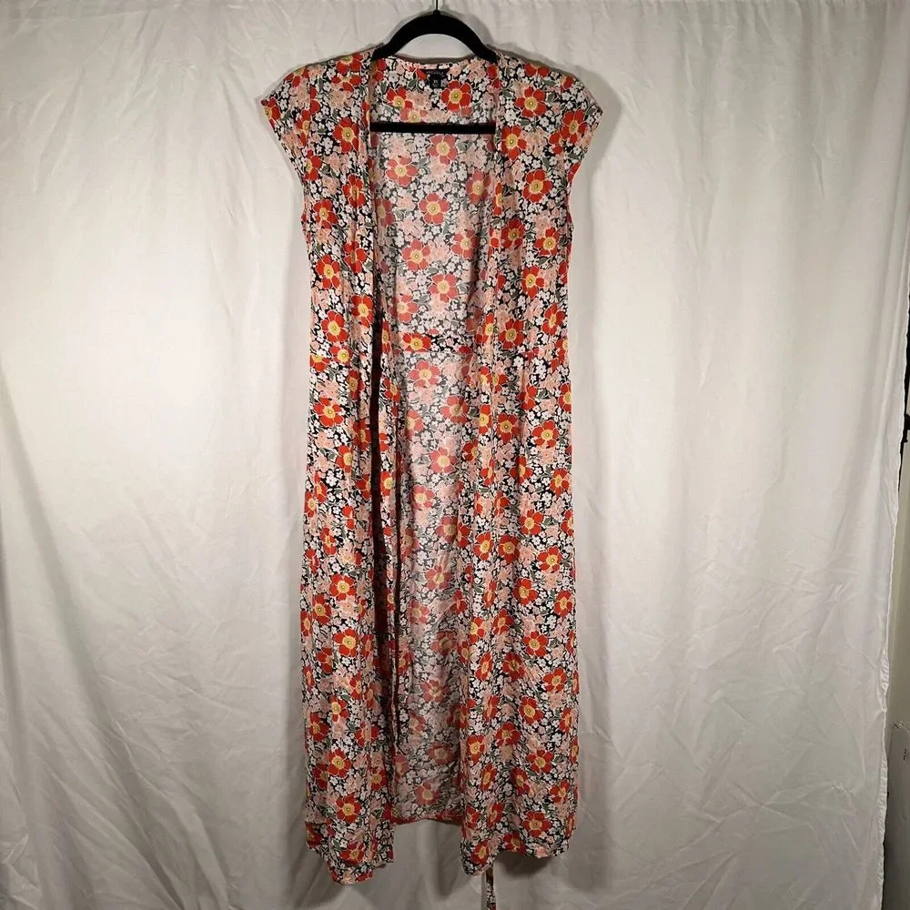 J Crew Mercantile Long Cardigan Womens XS Multicolor Floral Sleeveless